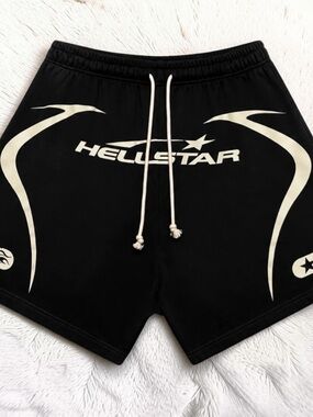Hellstar Men’s Black Graphic Drawcord Hybrid Shorts